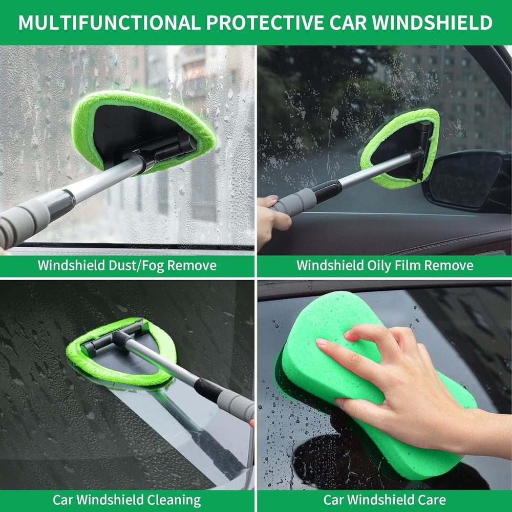 🔥Microfiber Car Windshield Cleaning Tool with Extendable Handle