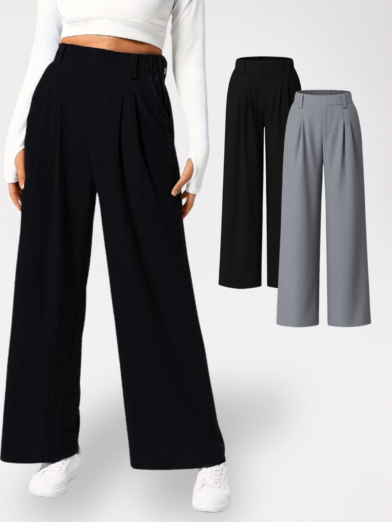 Homeclo® |  2 Pieces wide-Leg Trousers With Pockets