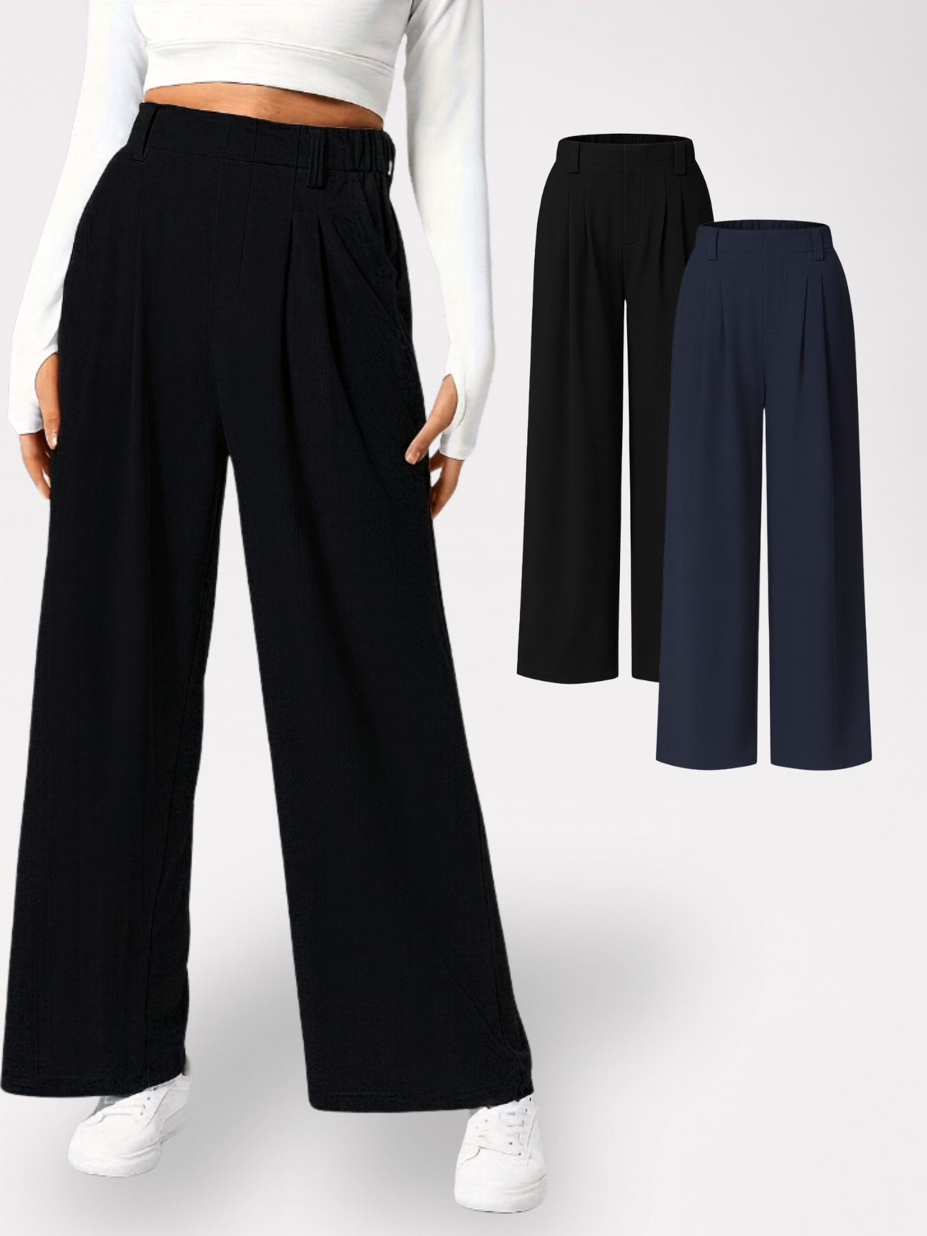 Homeclo® |  2 Pieces wide-Leg Trousers With Pockets