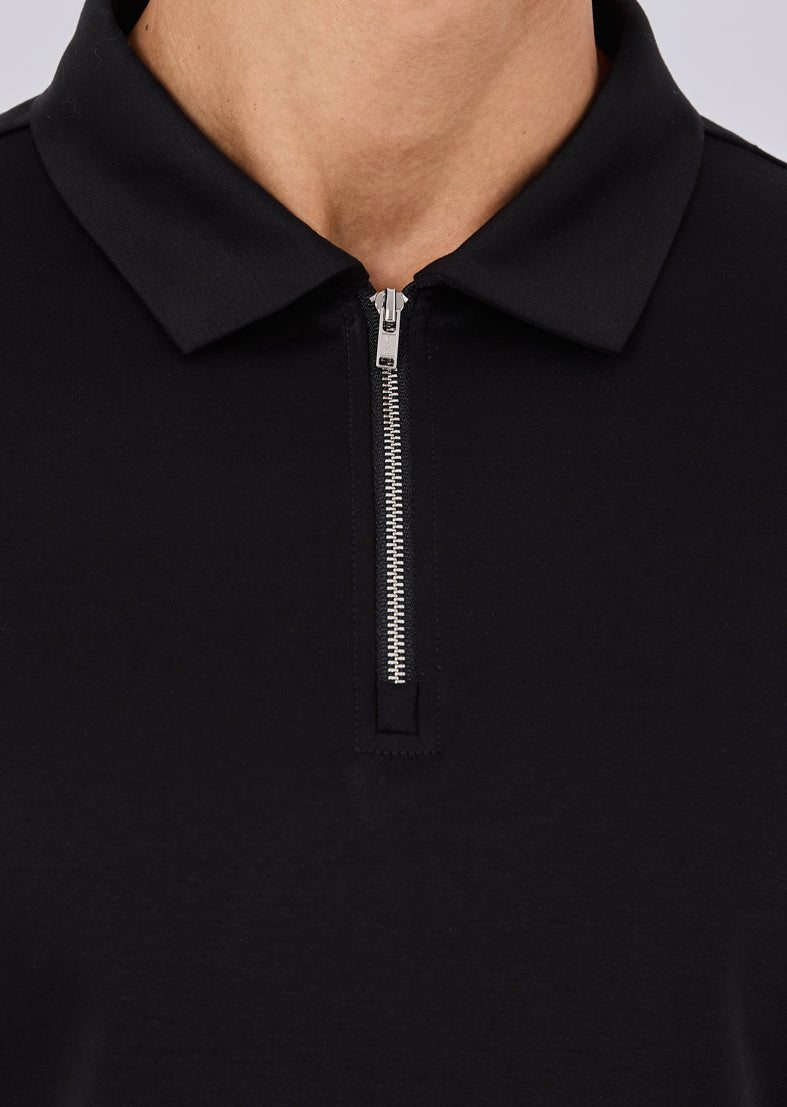 Mens Mercerised Half Zip Polo Black