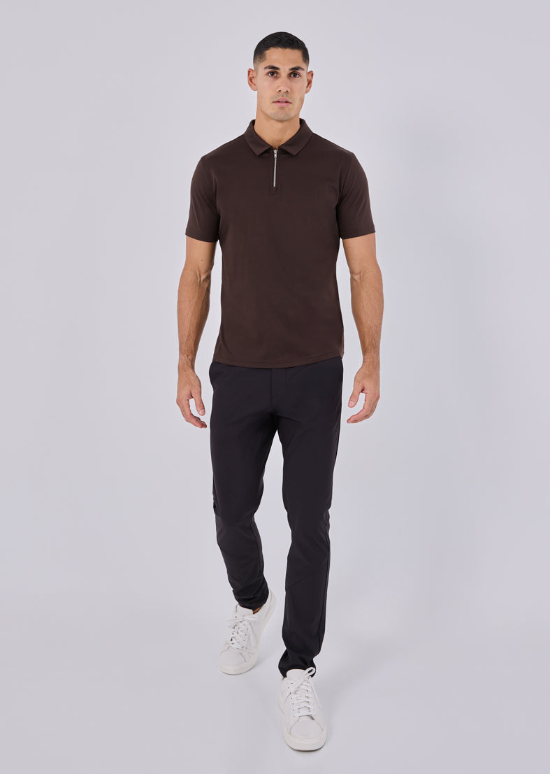 Mens Mercerised Half Zip Polo Coffee