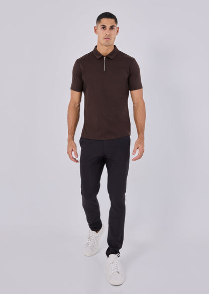 Mens Mercerised Half Zip Polo Coffee
