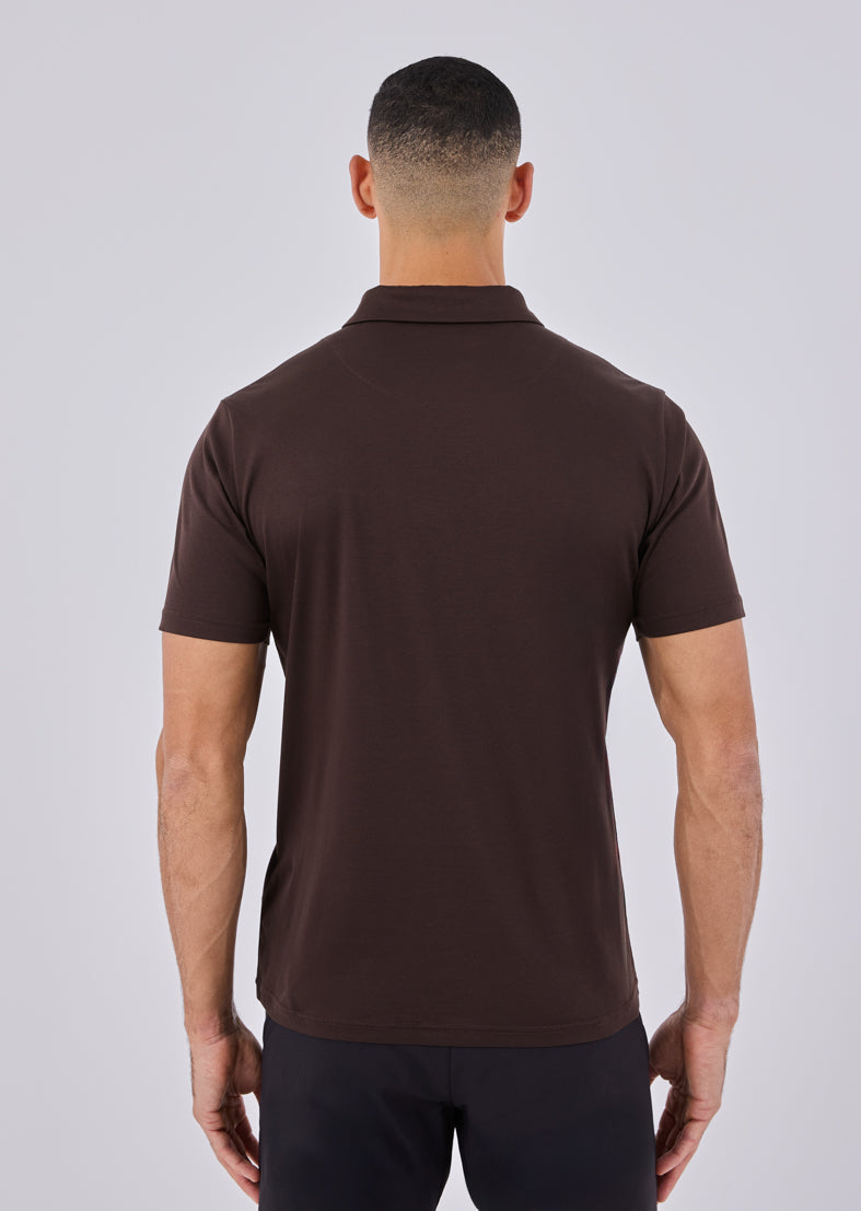Mens Mercerised Half Zip Polo Coffee