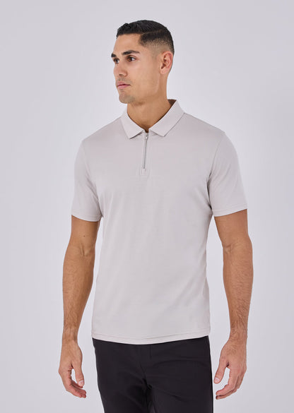 Mens Mercerised Half Zip Polo Stone