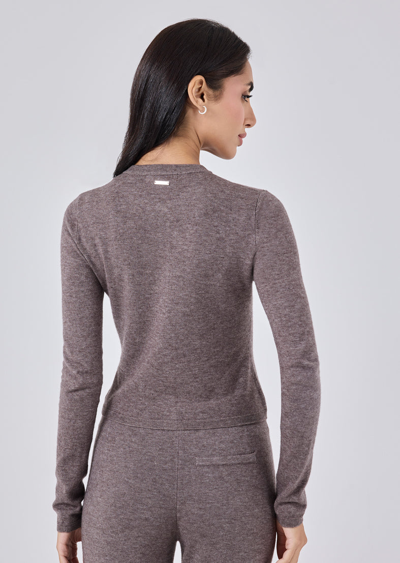 Women's Button Cardigan Taupe Marl