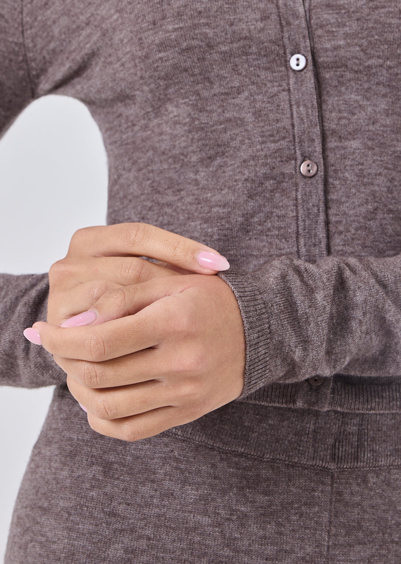 Women's Button Cardigan Taupe Marl