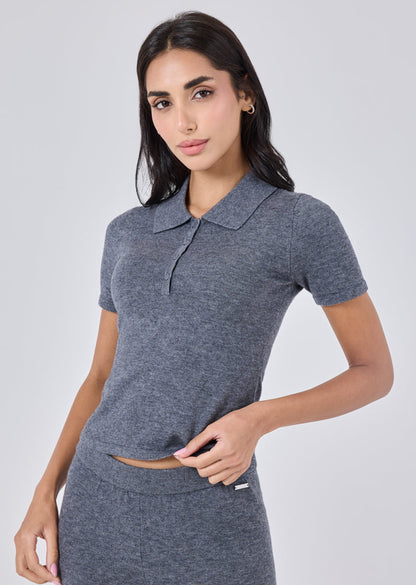Women's Polo Top Grey Marl