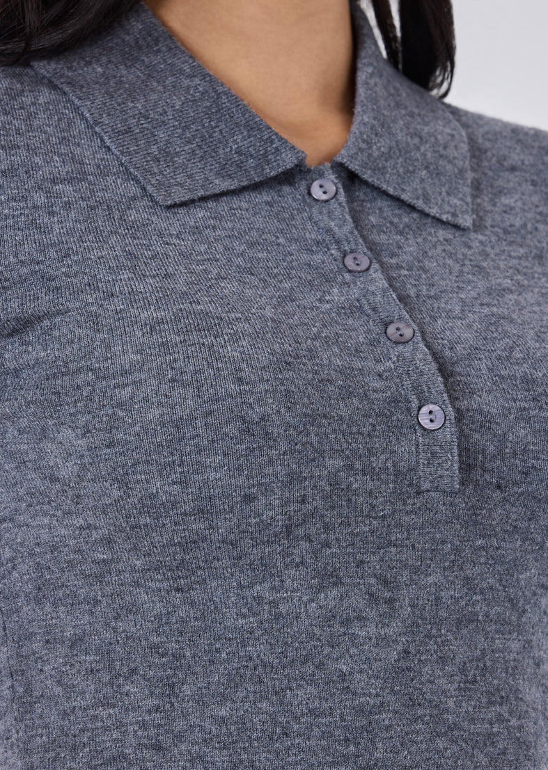Women's Polo Top Grey Marl