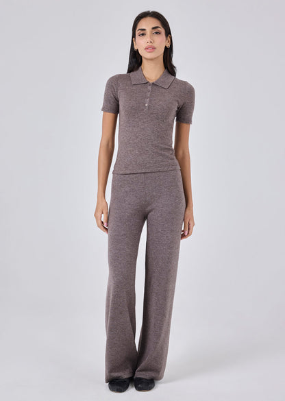 Women's Polo Top Taupe Marl