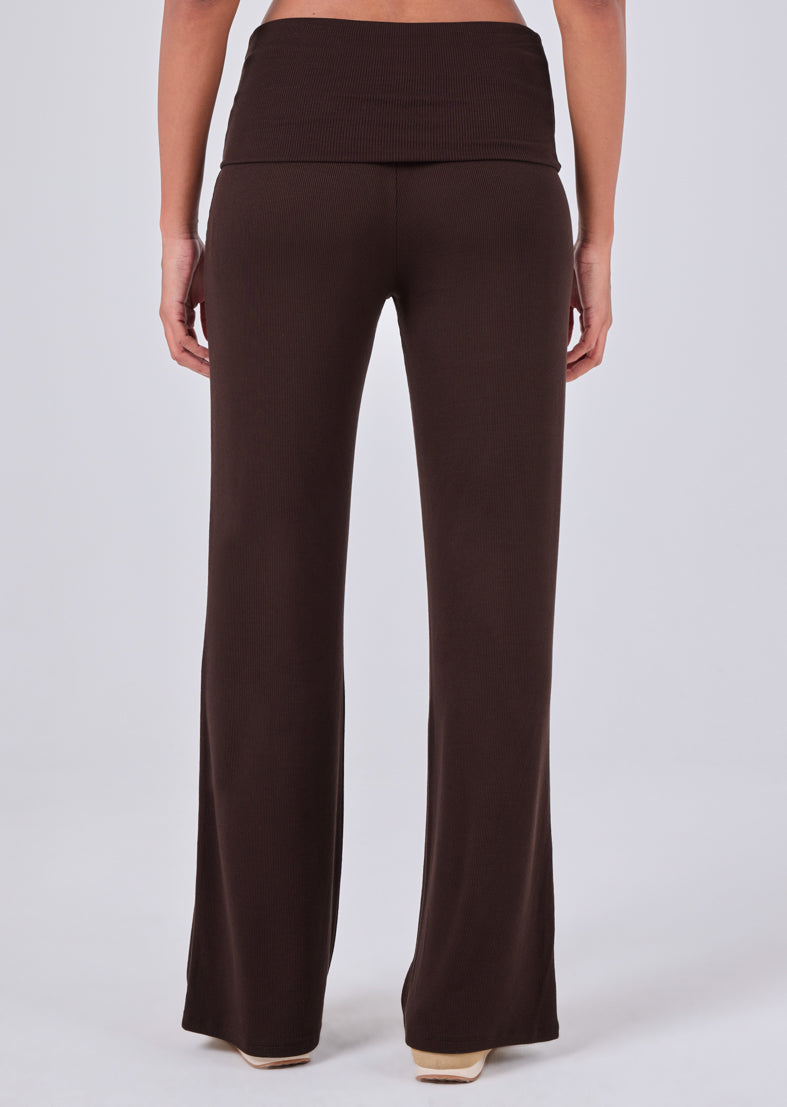 Women's Fold Waist Pants Dark Cocoa