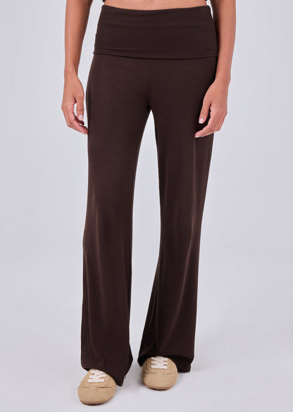 Women's Fold Waist Pants Dark Cocoa