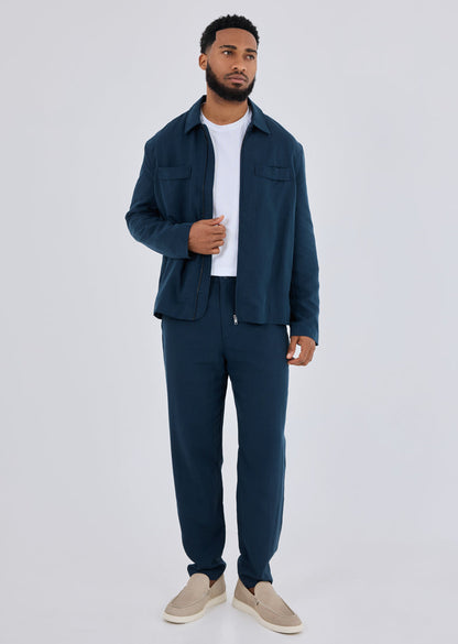 Men Linen Jacket Dark Navy