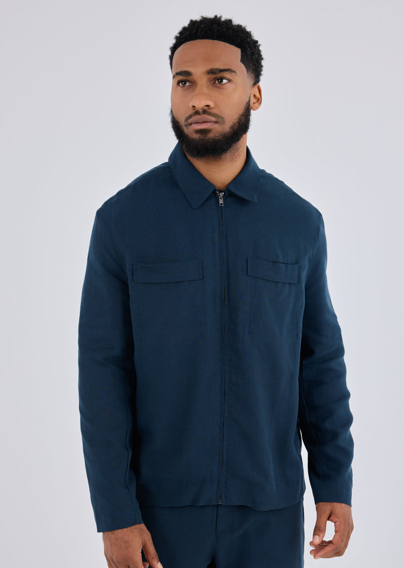 Men Linen Jacket Dark Navy