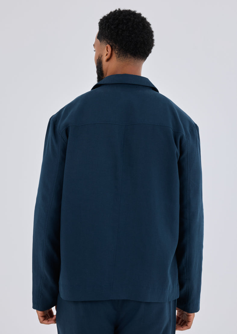Men Linen Jacket Dark Navy