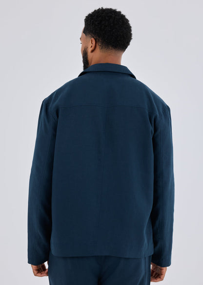Men Linen Jacket Dark Navy
