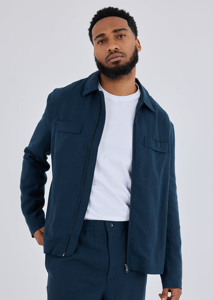 Men Linen Jacket Dark Navy