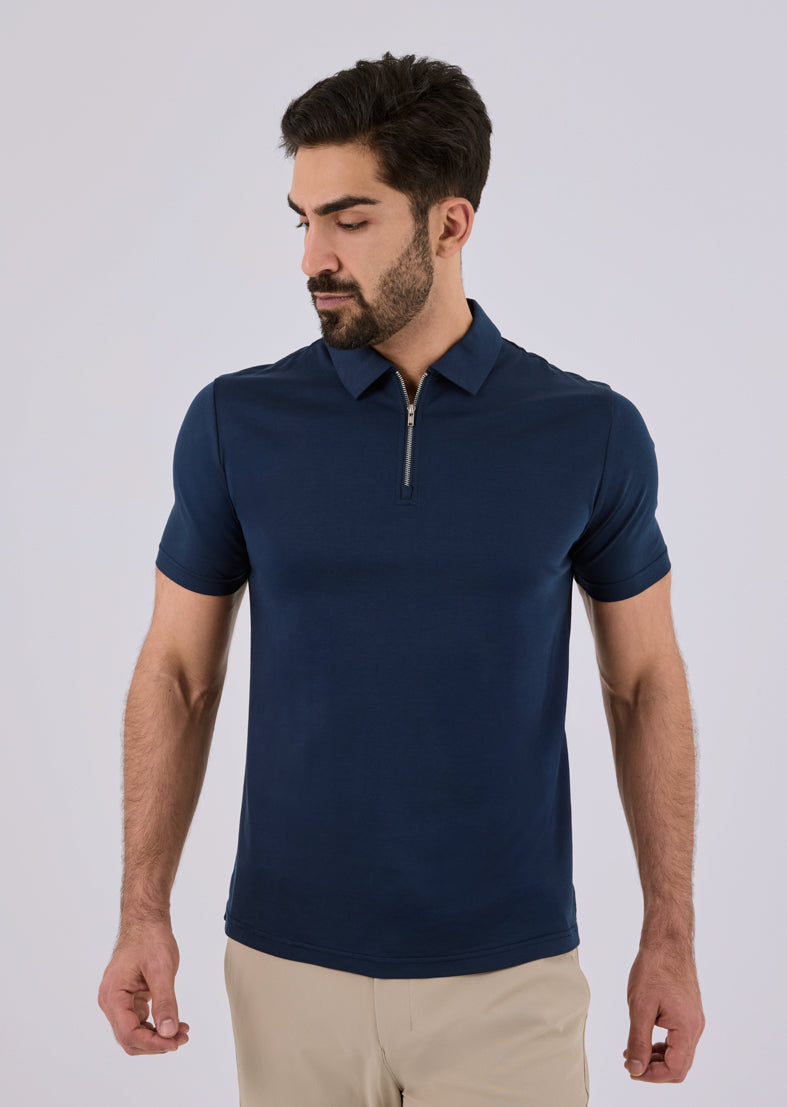 Men's Mercerised Half Zip Polo Dark navy