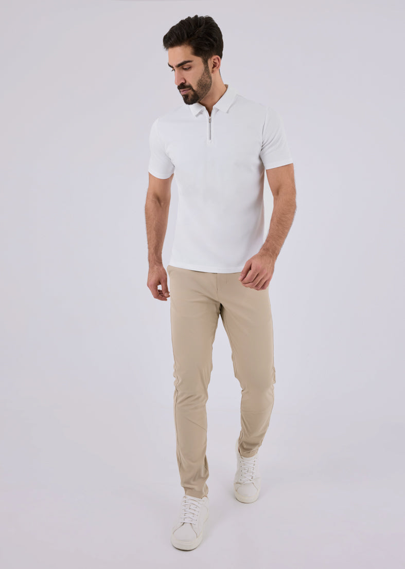 Men's Mercerised Half Zip Polo Ivory