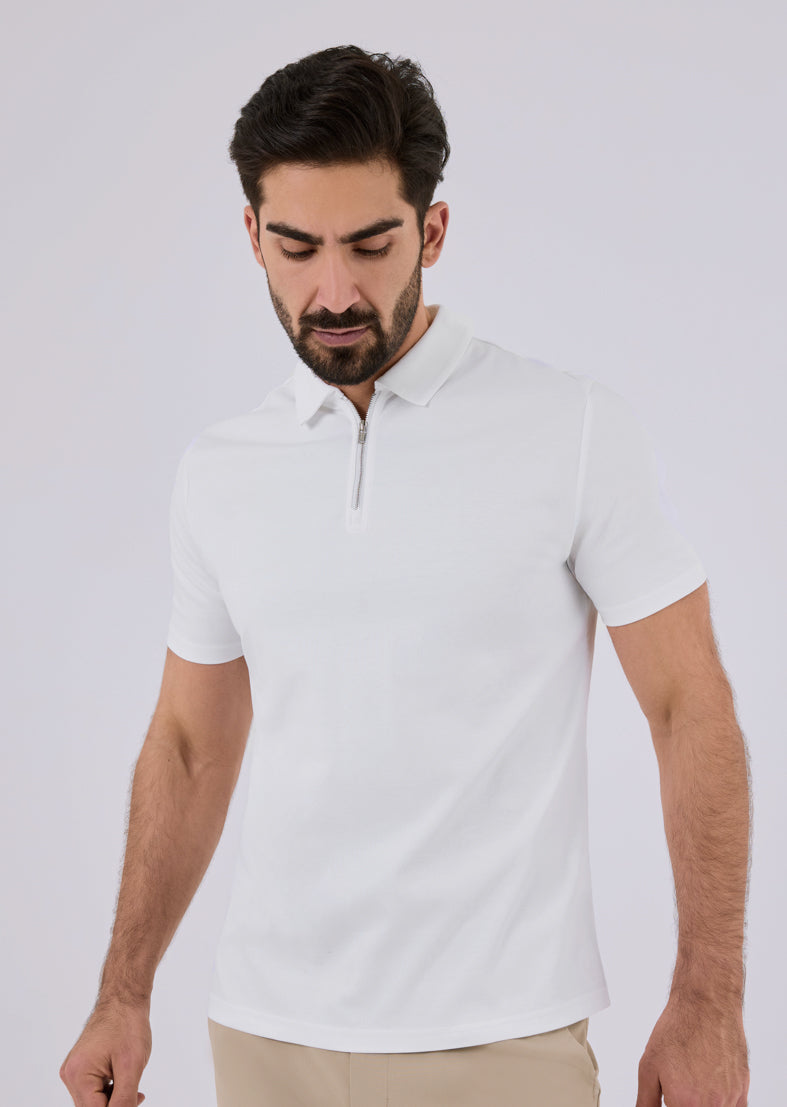 Men's Mercerised Half Zip Polo Ivory