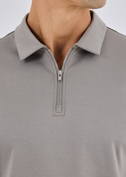 Men's Mercerised Half Zip Polo Pebble Grey
