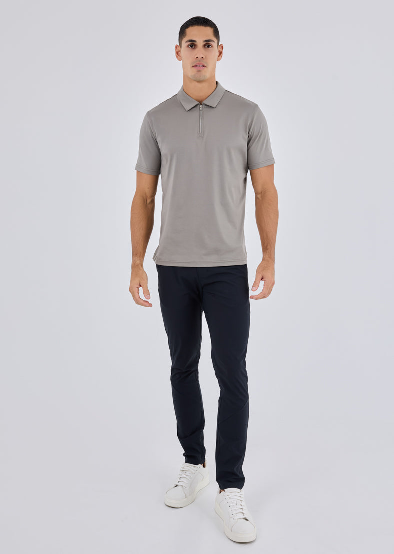 Men's Mercerised Half Zip Polo Pebble Grey
