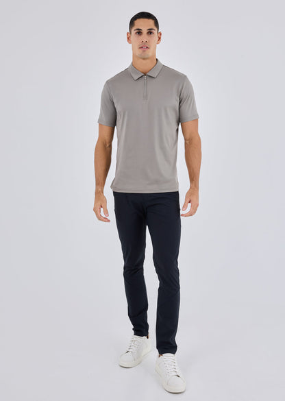 Men's Mercerised Half Zip Polo Pebble Grey