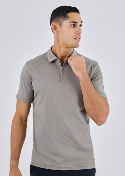 Men's Mercerised Half Zip Polo Pebble Grey