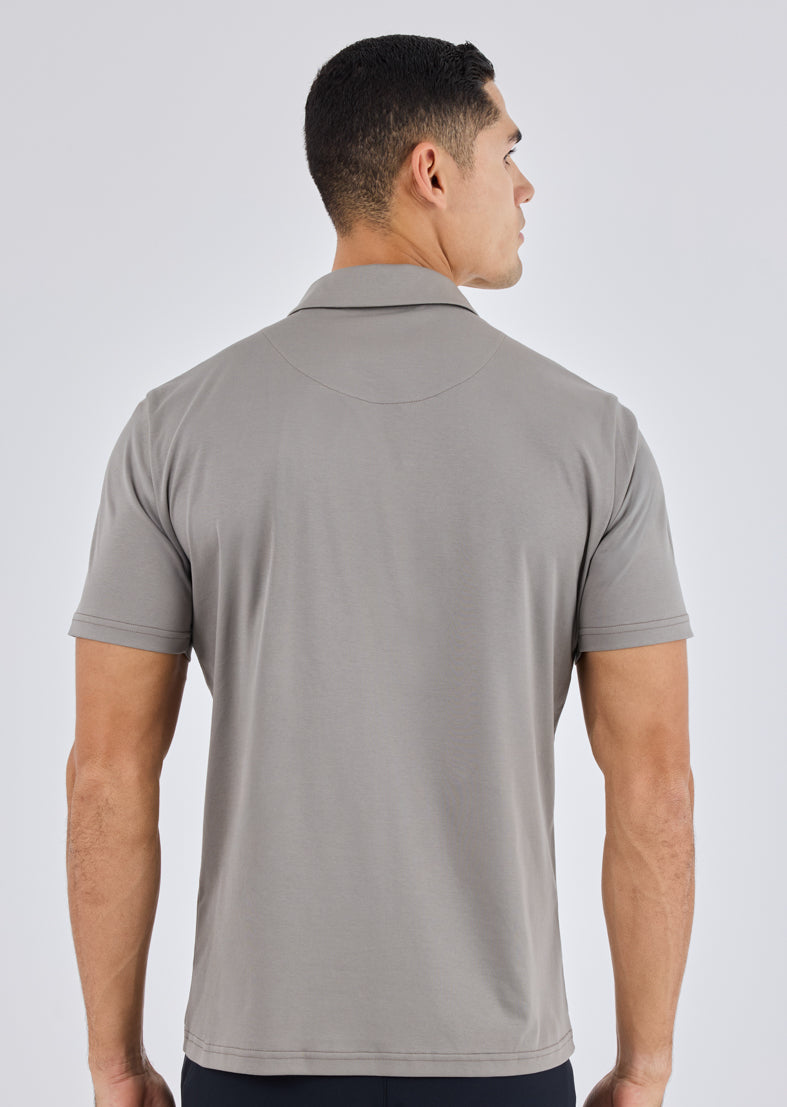 Men's Mercerised Half Zip Polo Pebble Grey