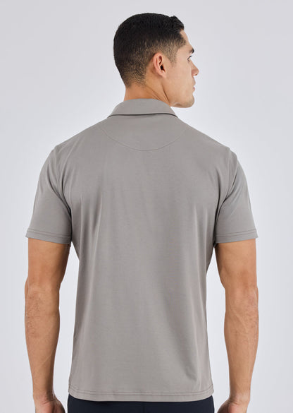 Men's Mercerised Half Zip Polo Pebble Grey