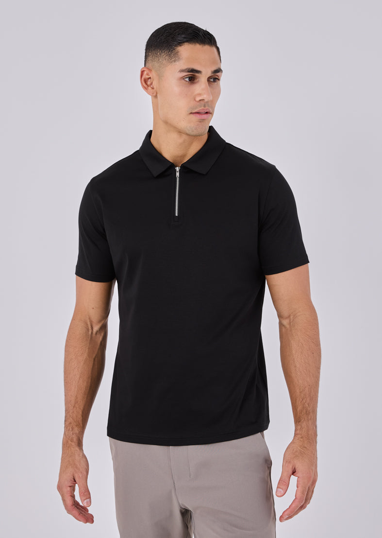 Men's Mercerised Half-Zip Polo Black