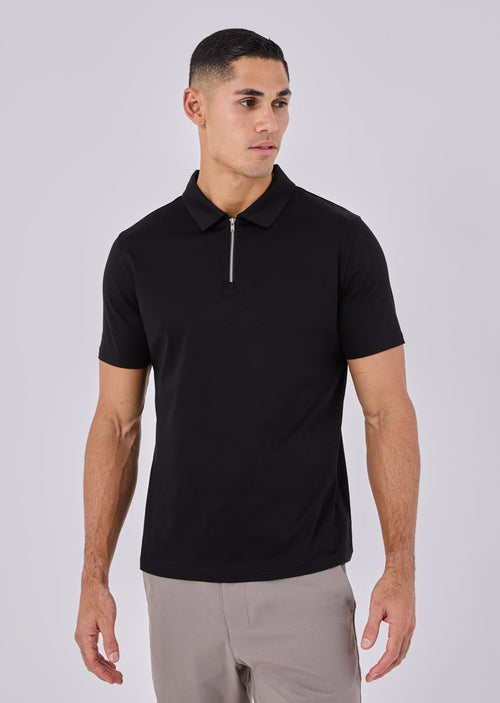 Men's Mercerised Half-Zip Polo Black