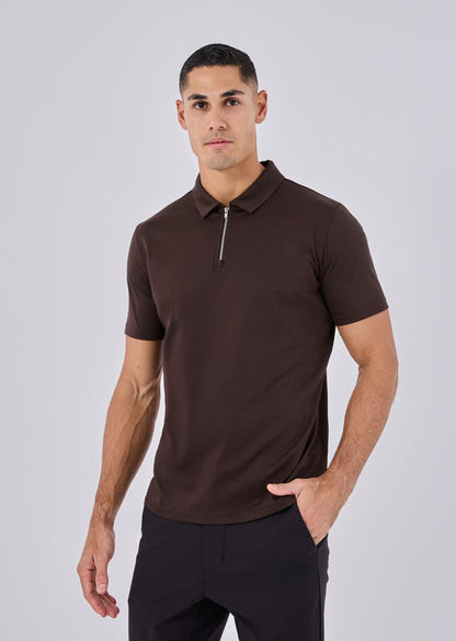 Men's Mercerised Half-Zip Polo Coffee