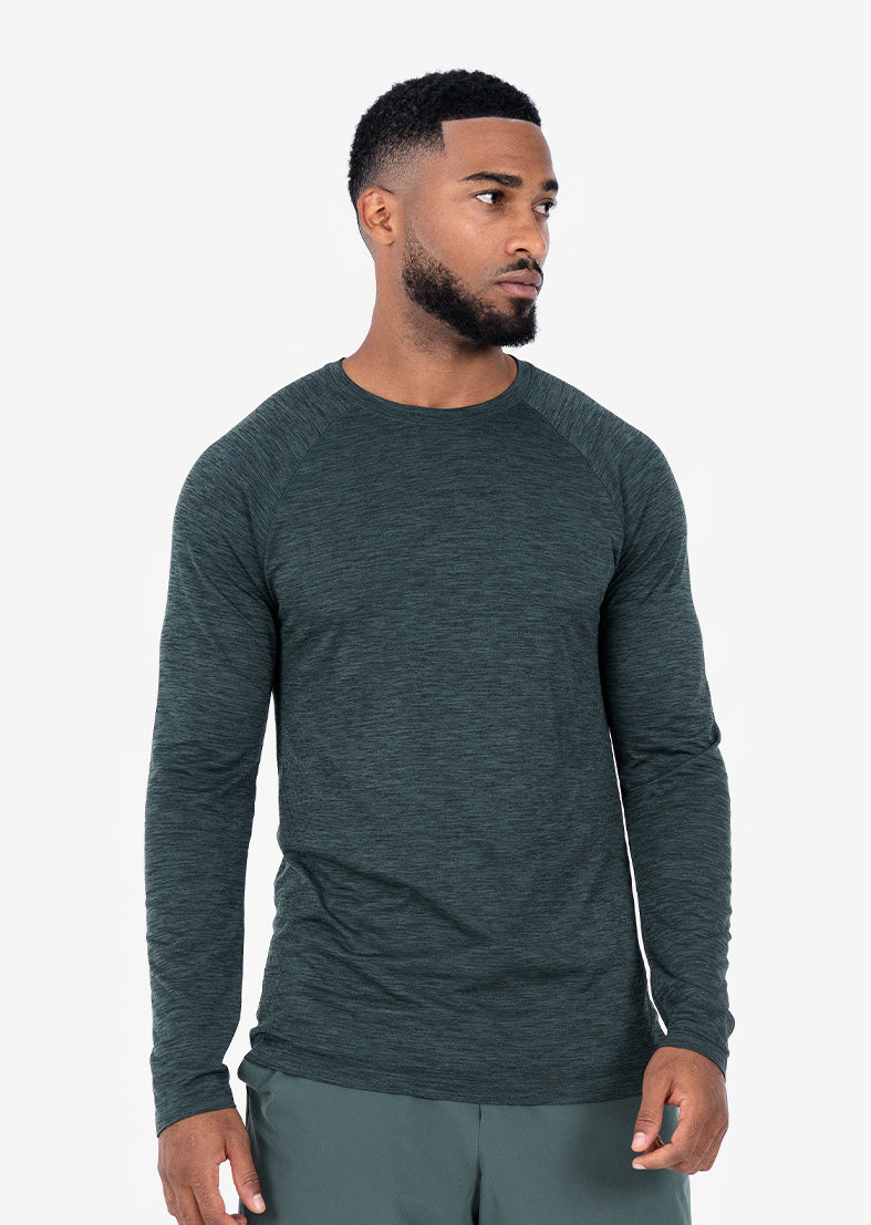 Men's Long-Sleeve Top Khaki Green Melange