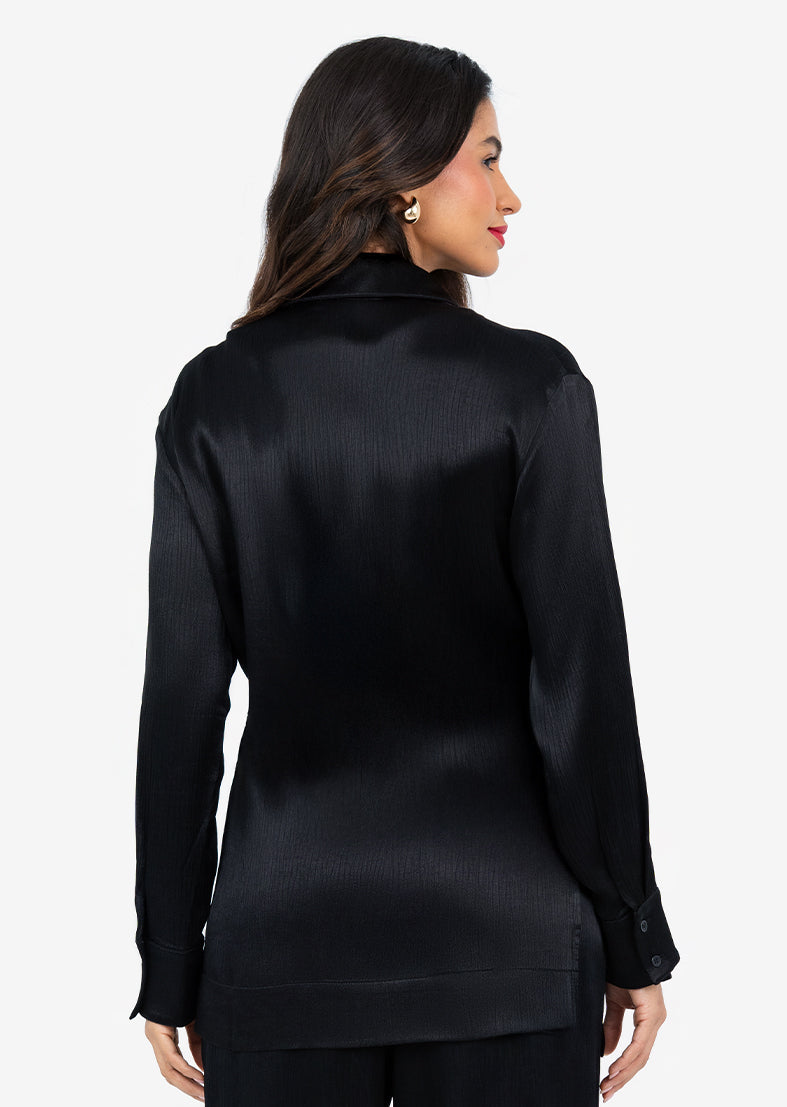 Women's Side Tie Jacket Black Shiny