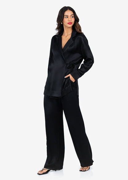 Women's Side Tie Jacket Black Shiny