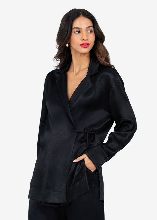 Women's Side Tie Jacket Black Shiny