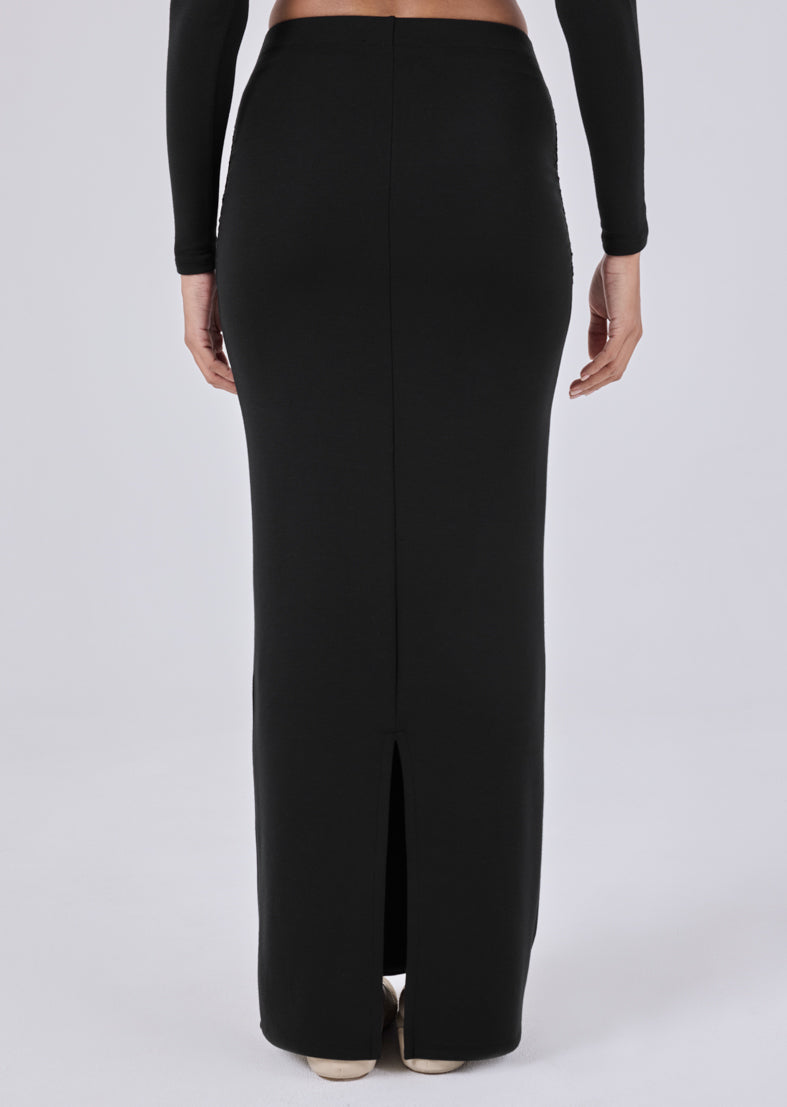 Women's Ruched Maxi Skirt Black