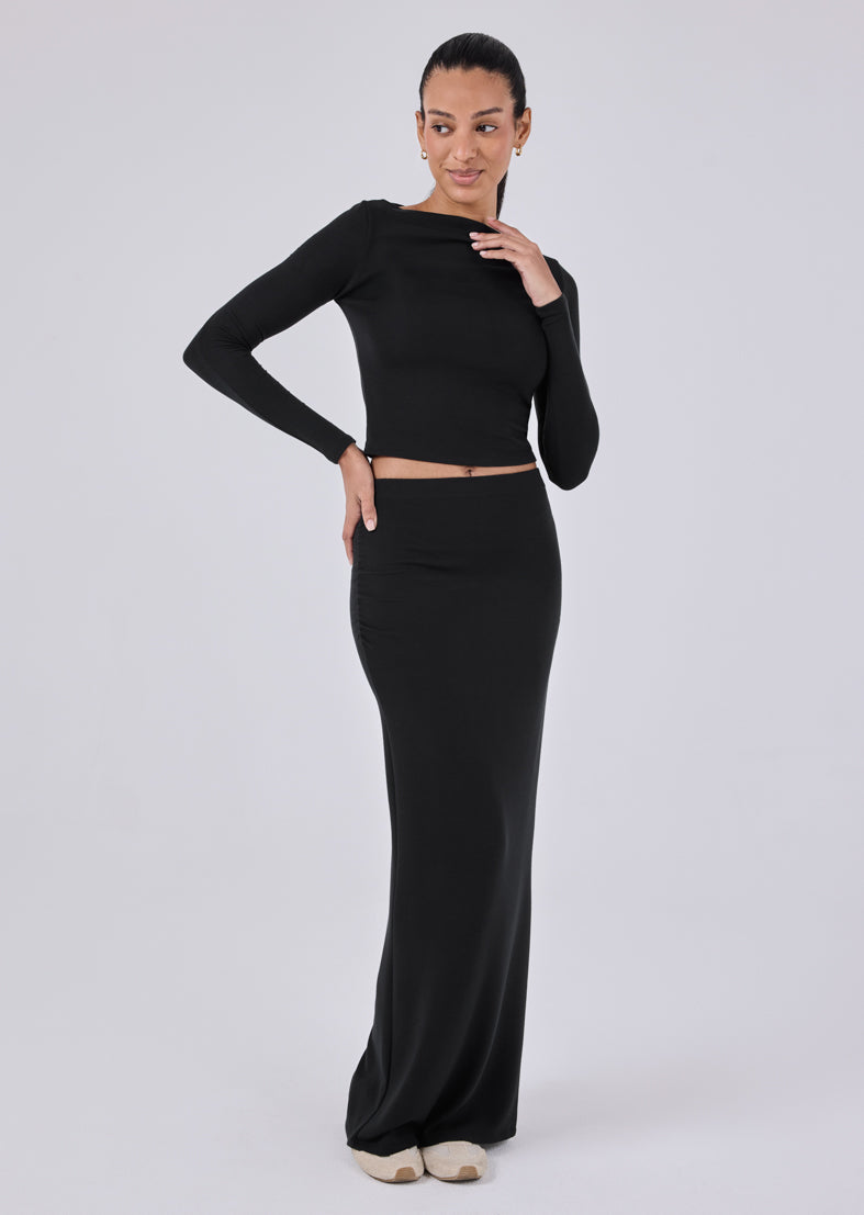 Women's Ruched Maxi Skirt Black