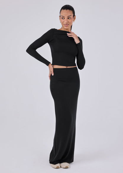 Women's Ruched Maxi Skirt Black