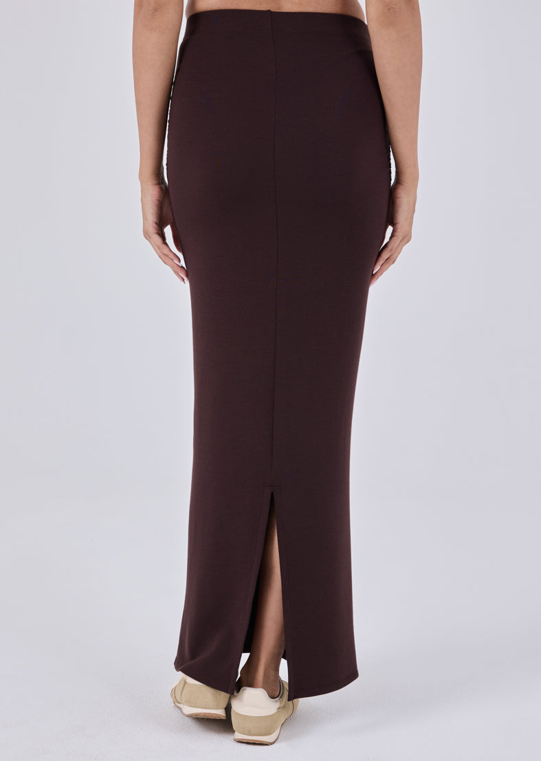 Women's Ruched Maxi Skirt Dark Cocoa