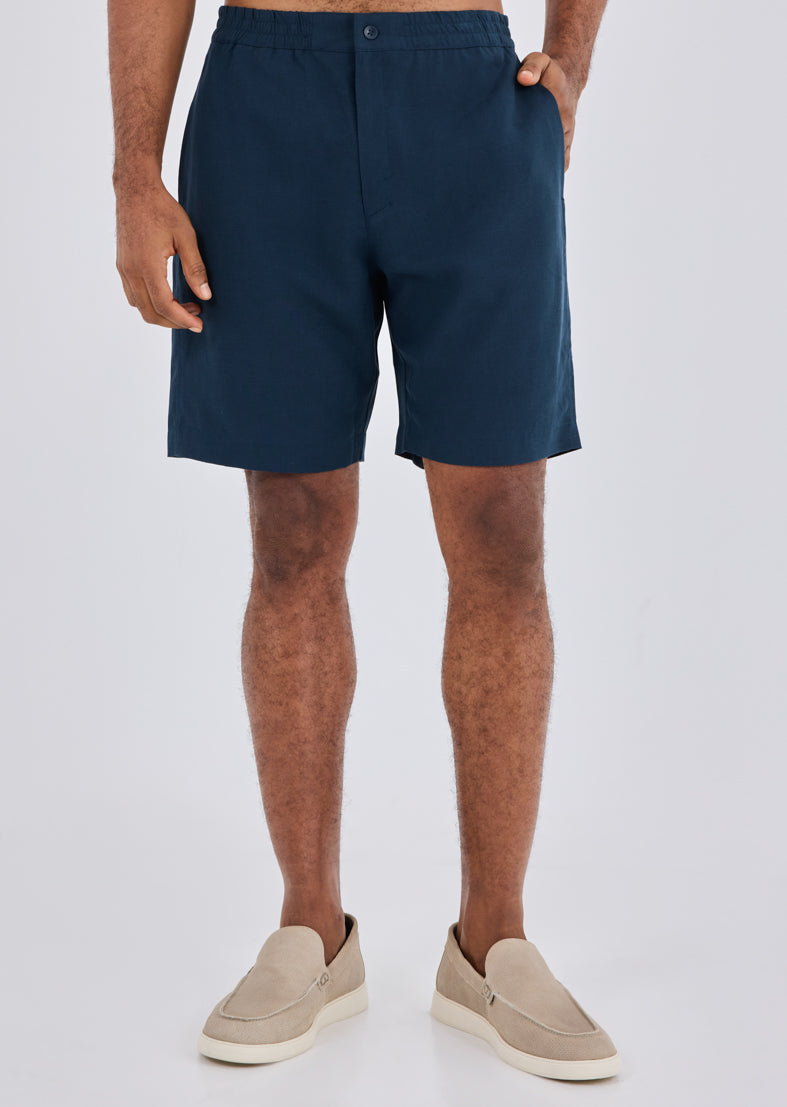 Men Linen Short Dark Navy