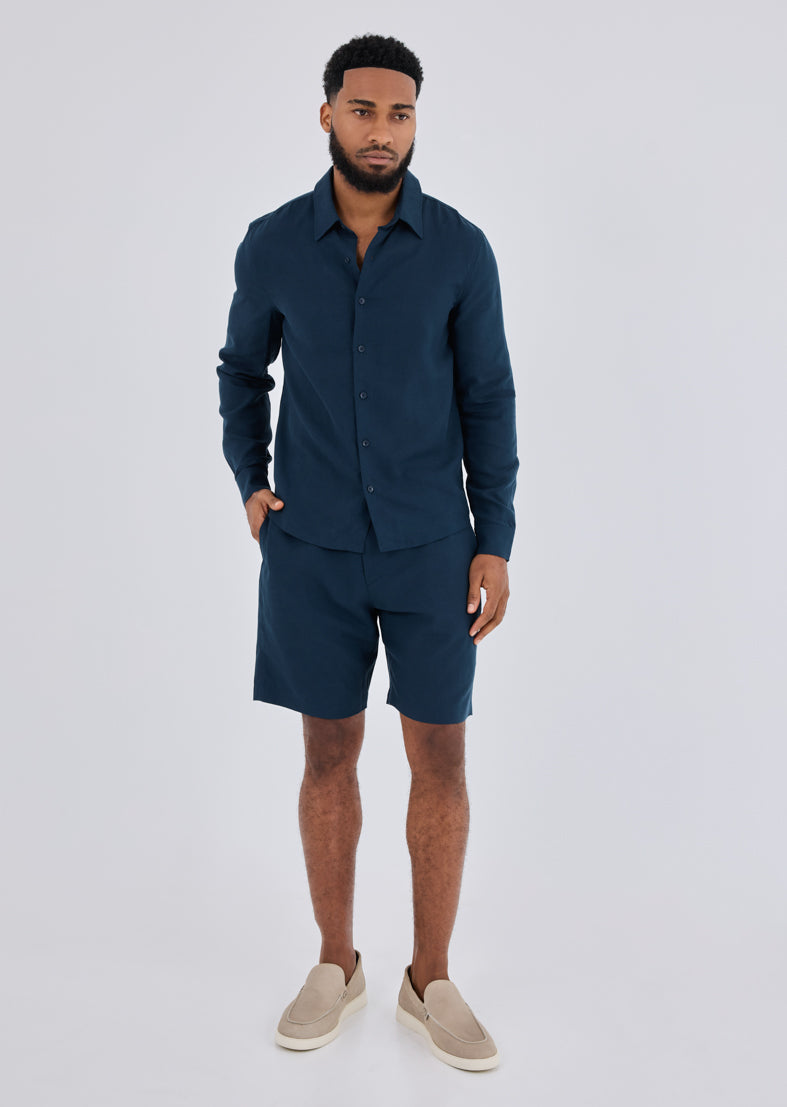 Men Linen Short Dark Navy
