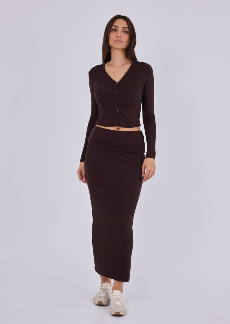 Women's Fold Waist Skirt Dark Cocoa