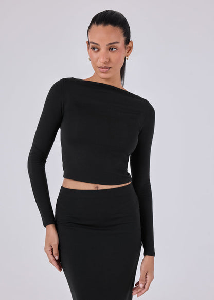 Women's Slash Neck Top Black