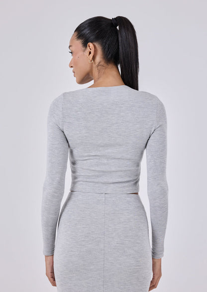 Women's Slash Neck Top Grey Marl