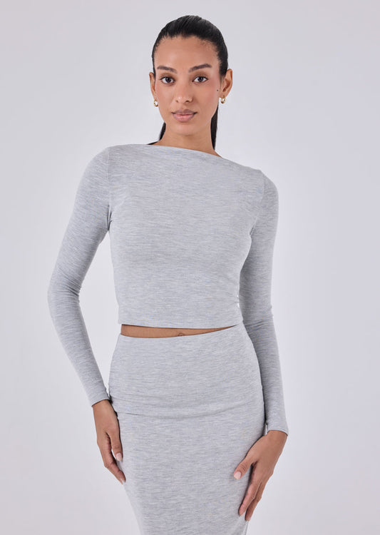 Women's Slash Neck Top Grey Marl
