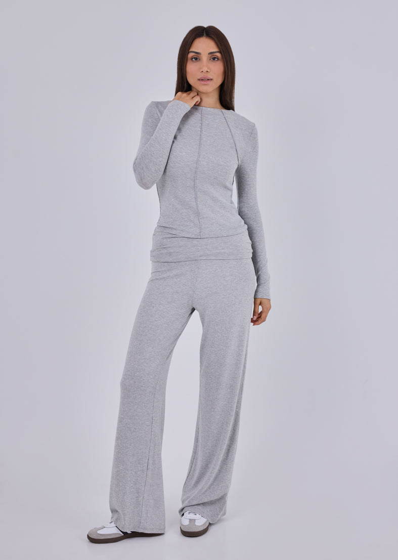 Women's Slash Neck Top Grey Marl