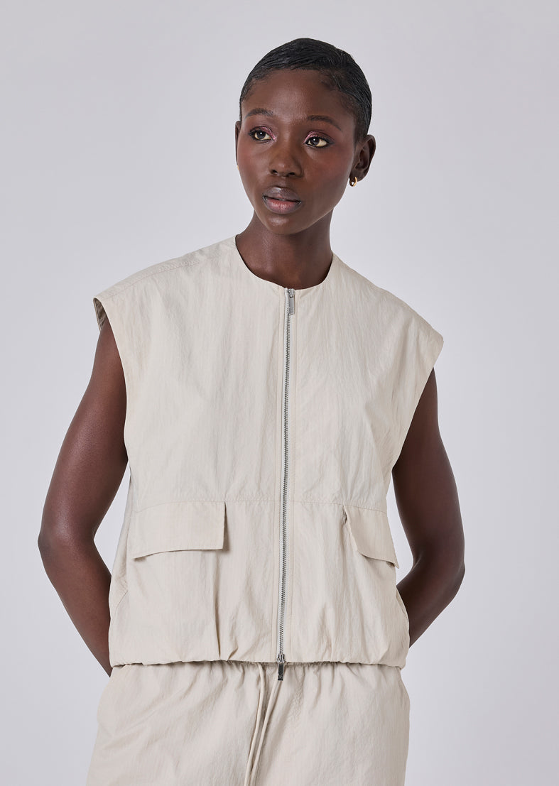 Women's Sleeveless Bomber Jacket Stone