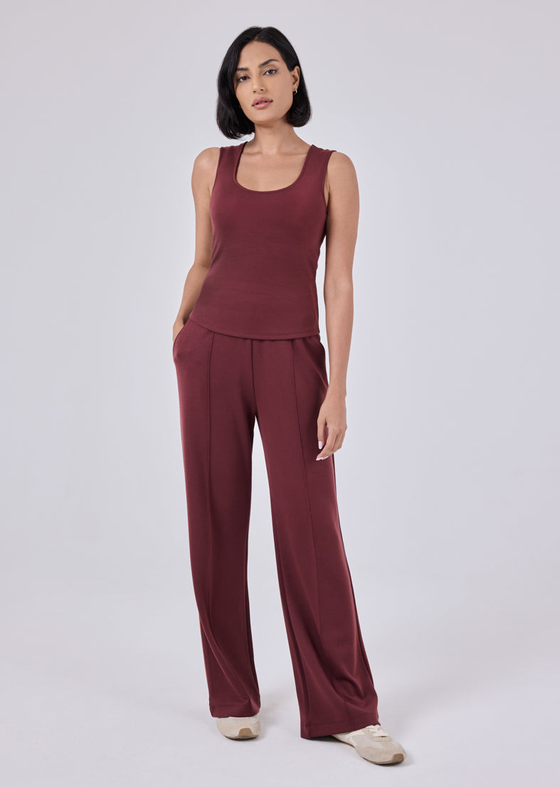 Women's Straight Leg Pant Short Length Dark Burgundy