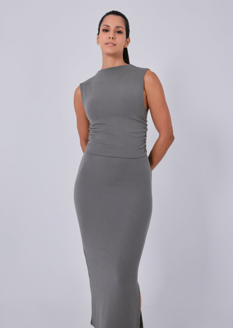 Women's Ruched Top Pebble Grey